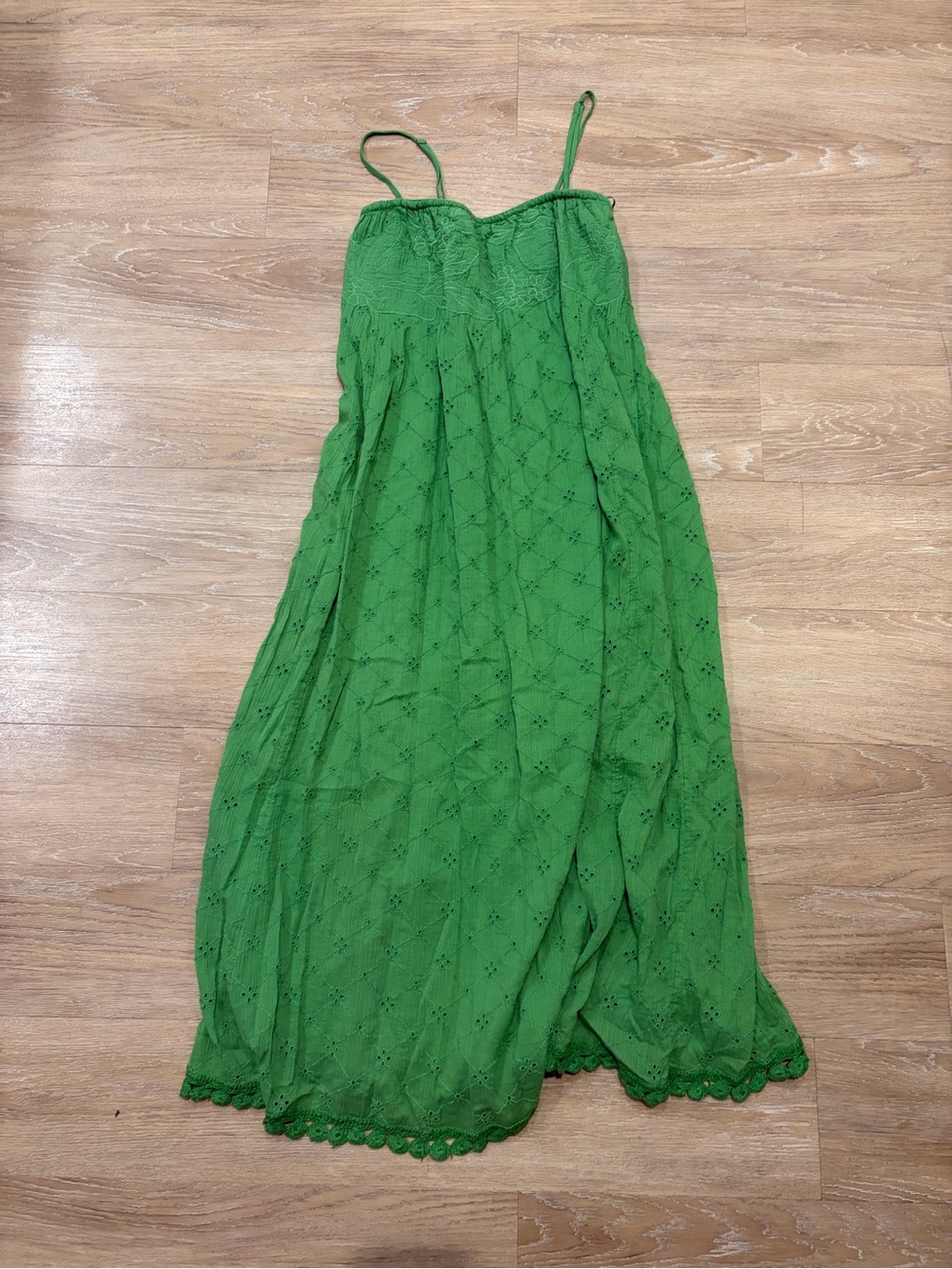 Free People Green Eyelet Spaghetti Strap Midi Dress